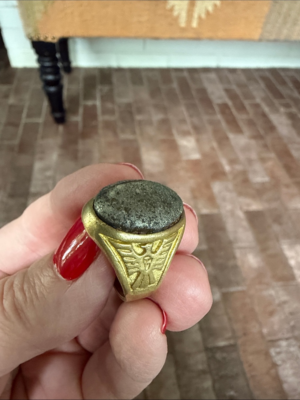 Heavy brass ring with stone